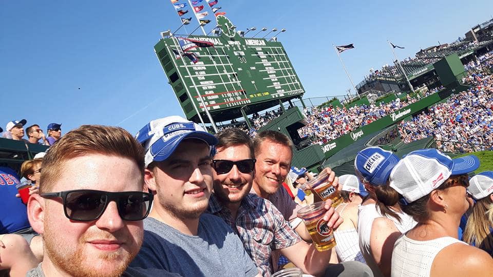Taking in the baseball in chicago. Let's go cubbies